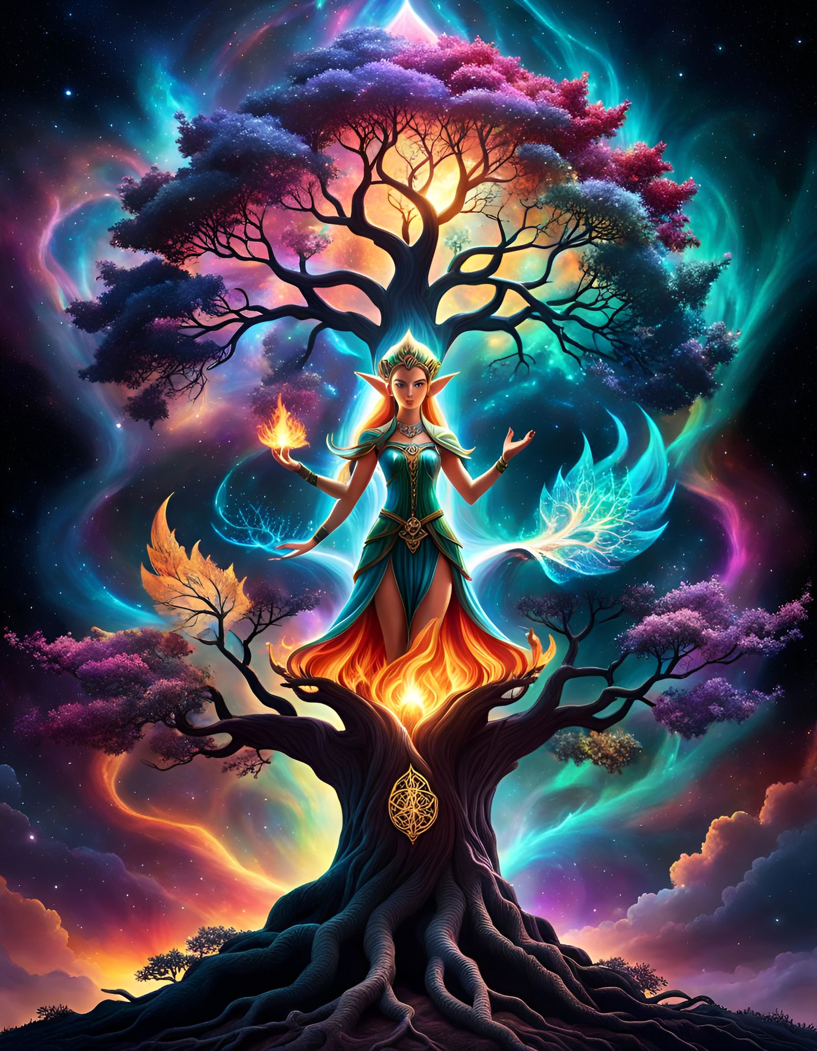 Fantasy Elf with Tree of Life, 3D Animation