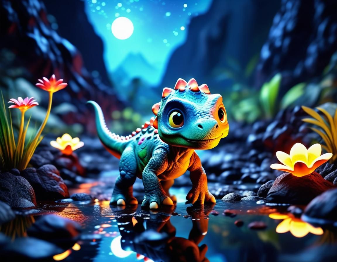 Little Foot's Lava River Crossing: Watercolor Style