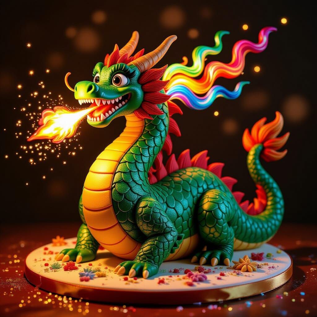 Whimsical Dragon Birthday Cake with Marzipan Figures