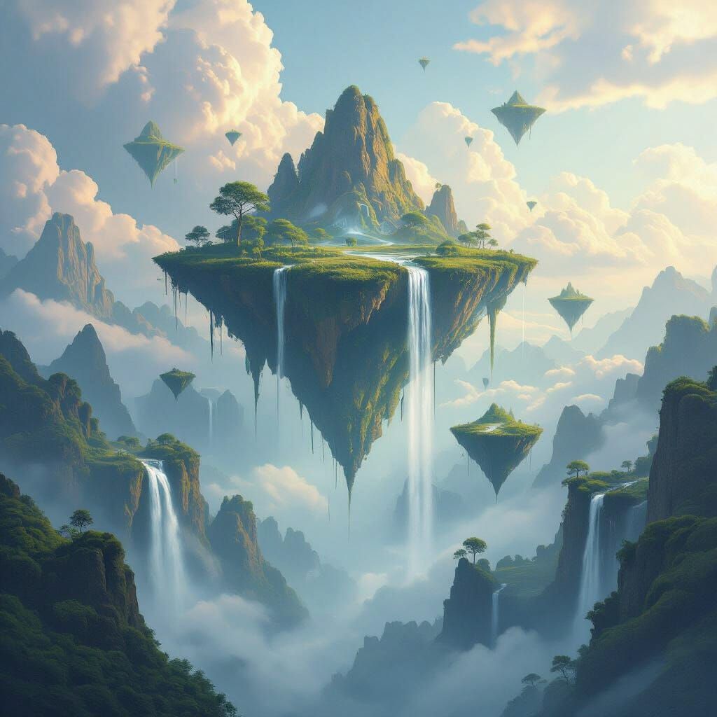 Surreal Floating Islands and Reverse Waterfalls in Ethereal ...