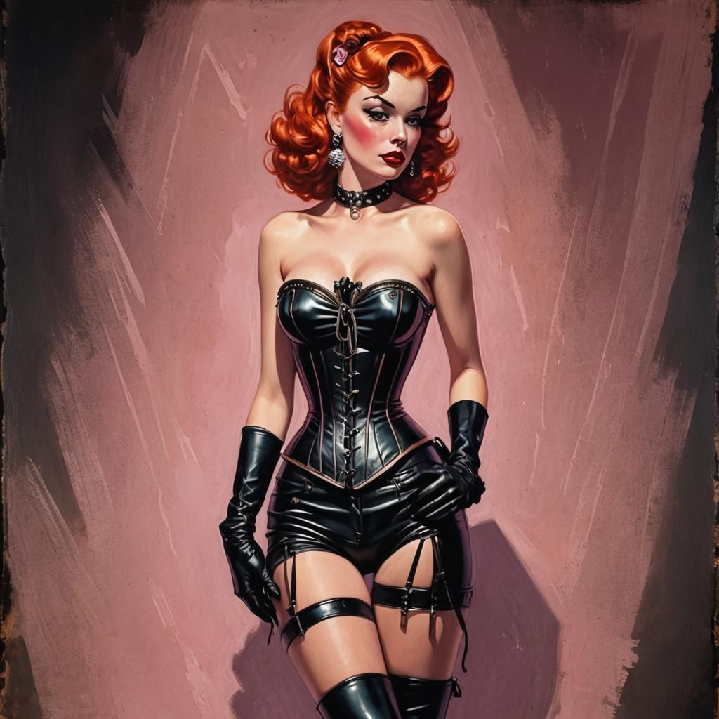 Retro Pinup Art of a Redhead in Corset