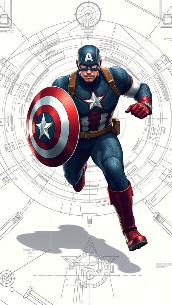 Heroic Captain America in Detailed Graphic Illustration