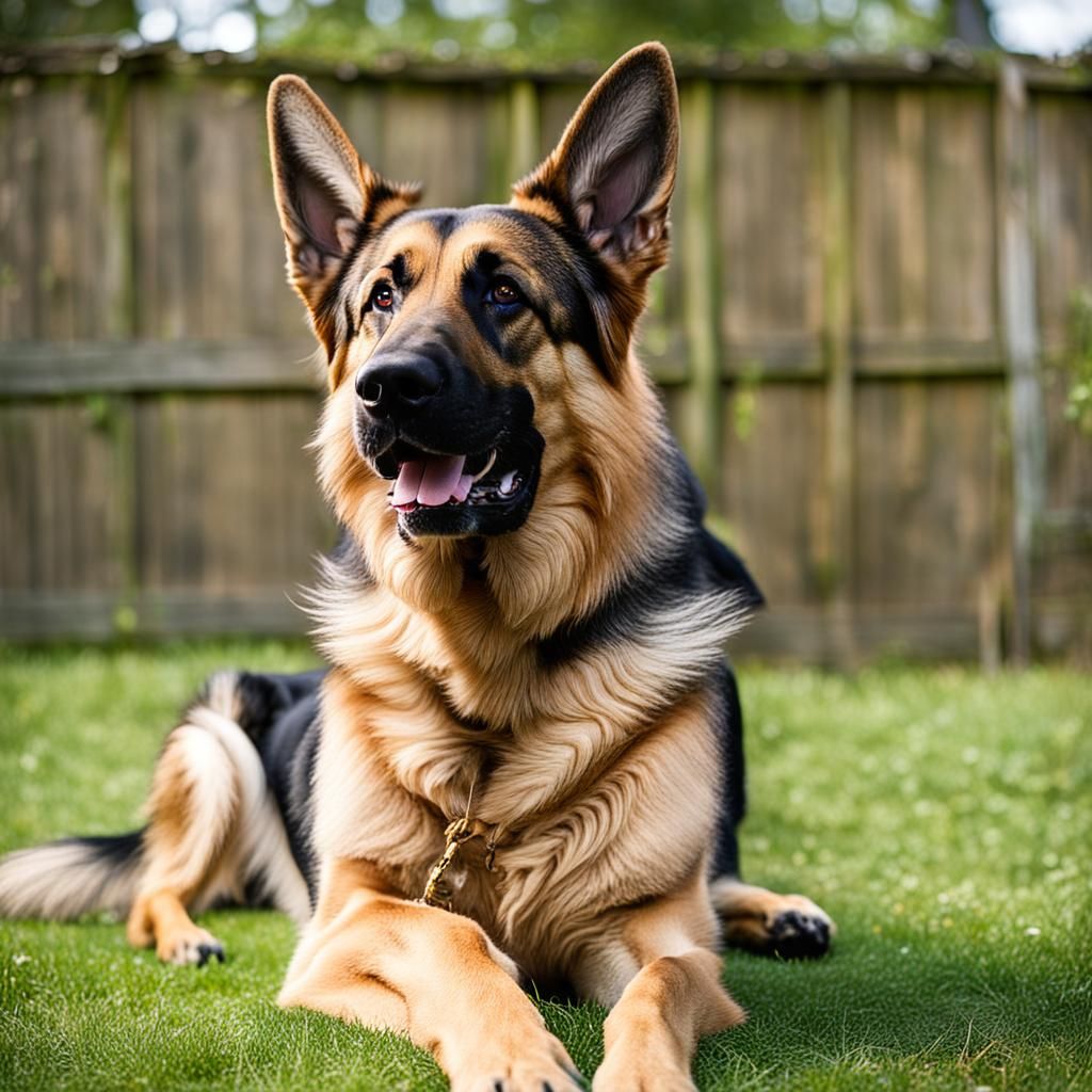 German Shepherd Dog with Bone in Yard