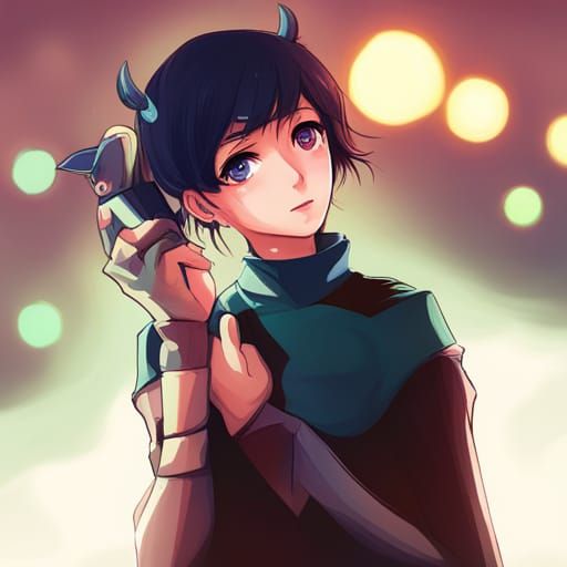 Cute Anime Girl with Blue Hair and Buns