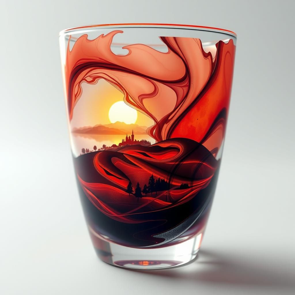 Alcohol Ink Sunset Landscape in 3D Cup
