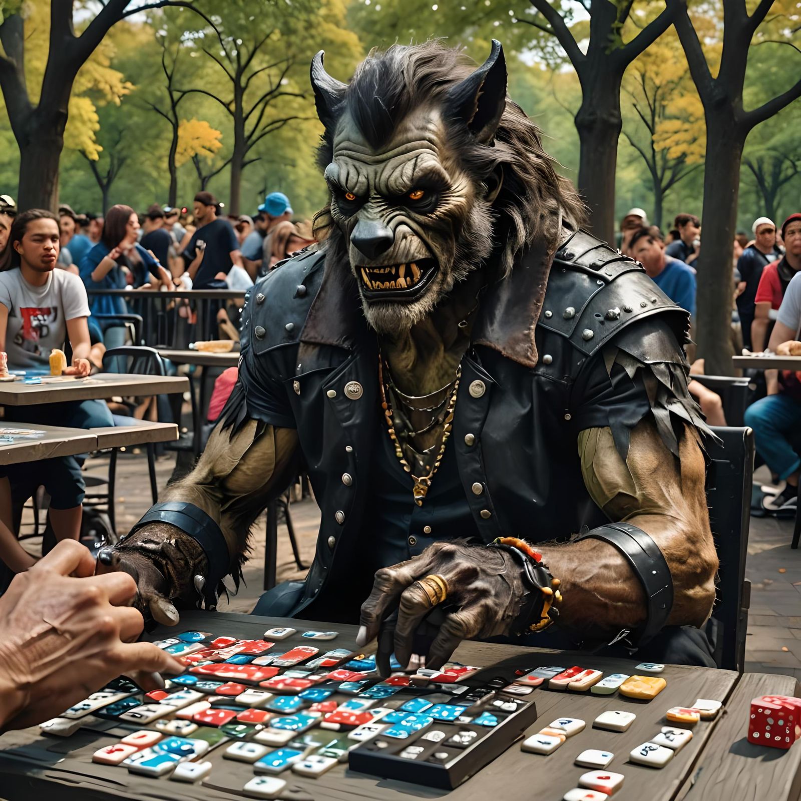 Werewolf and Frankenstein Dominoes in Central Park