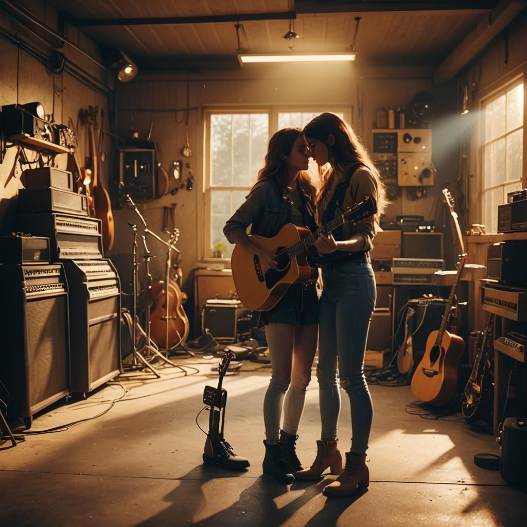 Lovers Embrace in Garage: Cinematic 3D Art