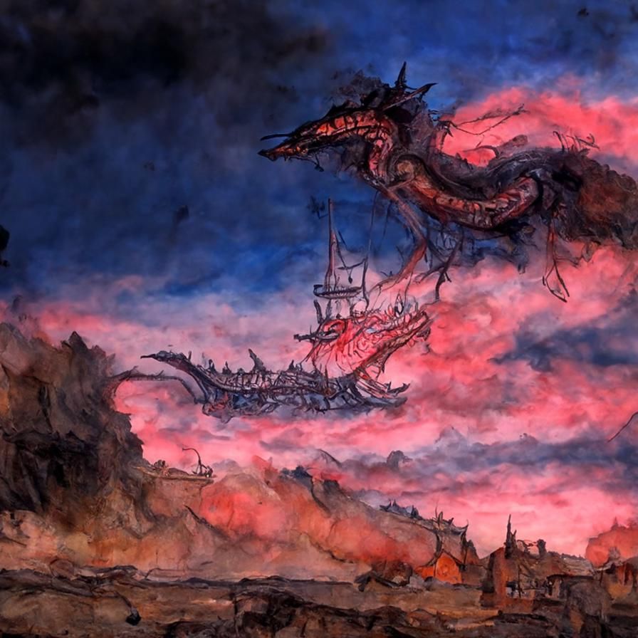 Immense Sea Serpent Emerges: Watercolor by Arthur Rackham