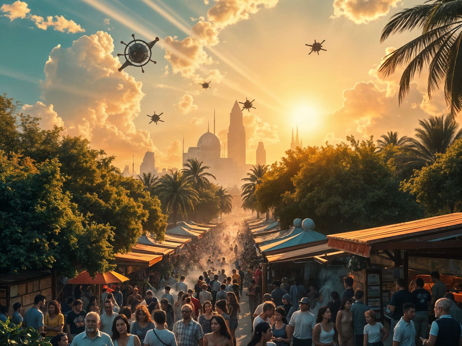 Futuristic Marketplace in Cowboy Bebop Style