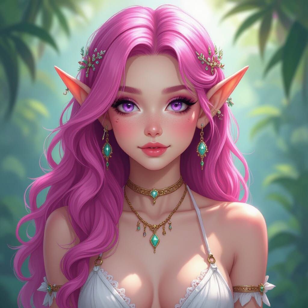 Pink Haired Elf in Art Nouveau Style