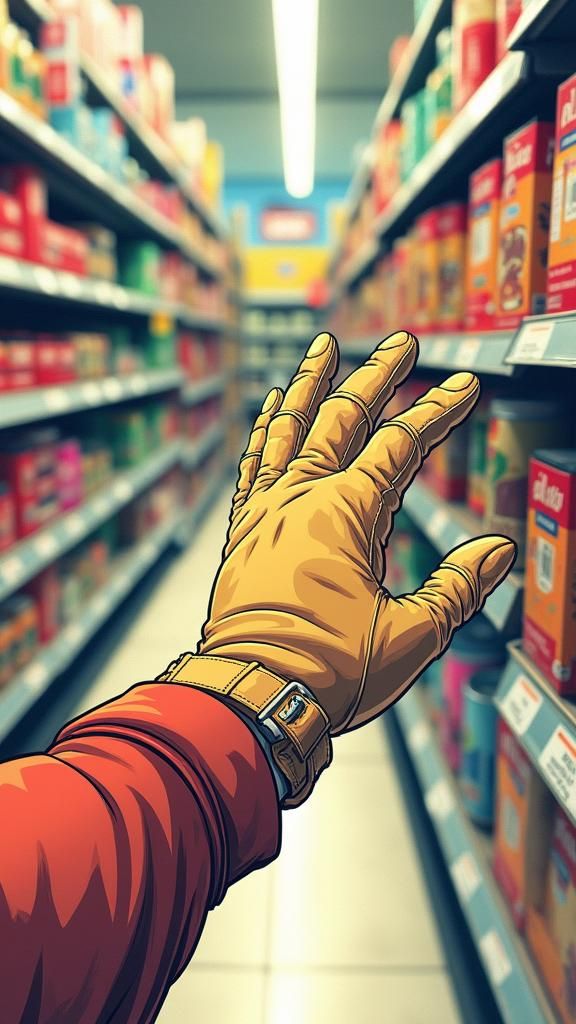 Gloved Hand Reaching for Product in Manga Style