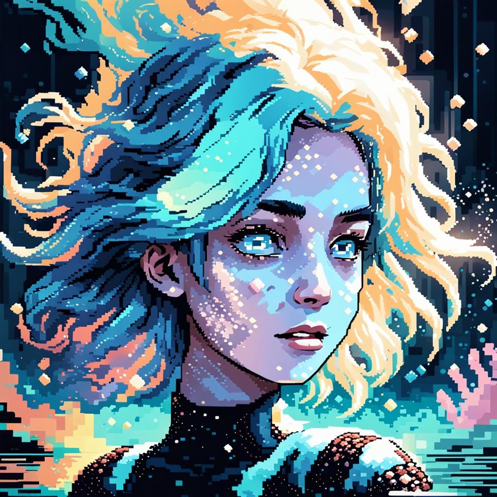 Pixel Art Girl Swimming in Murky Water