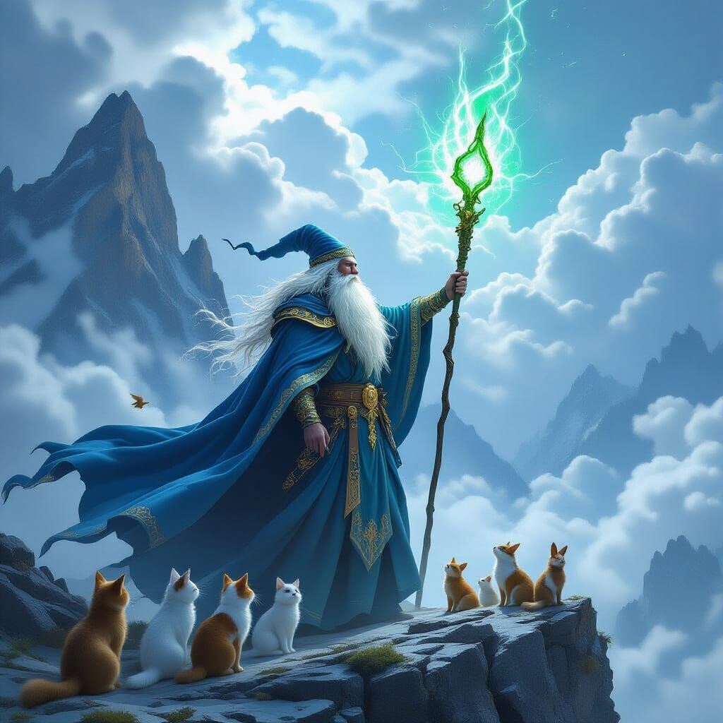 Majestic Wizard Summons Storm with Animal Familiars