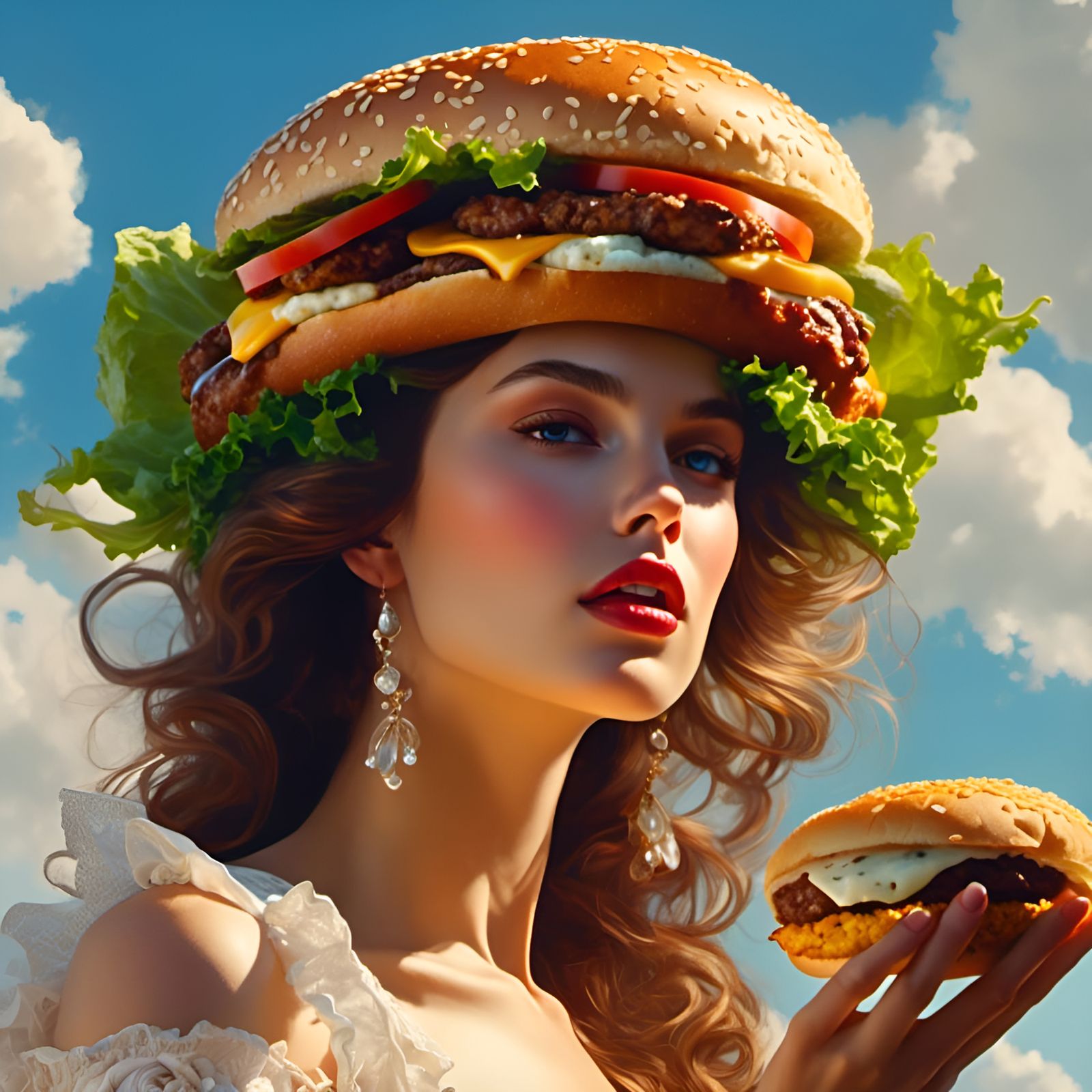 Woman with Hamburger Hat in Rococo Style