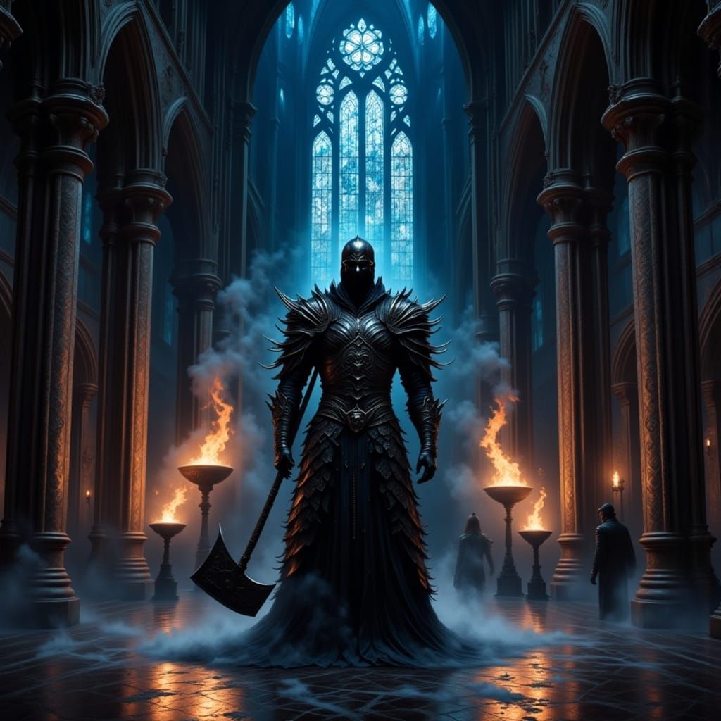 Gothic Warrior with Axe in Cathedral