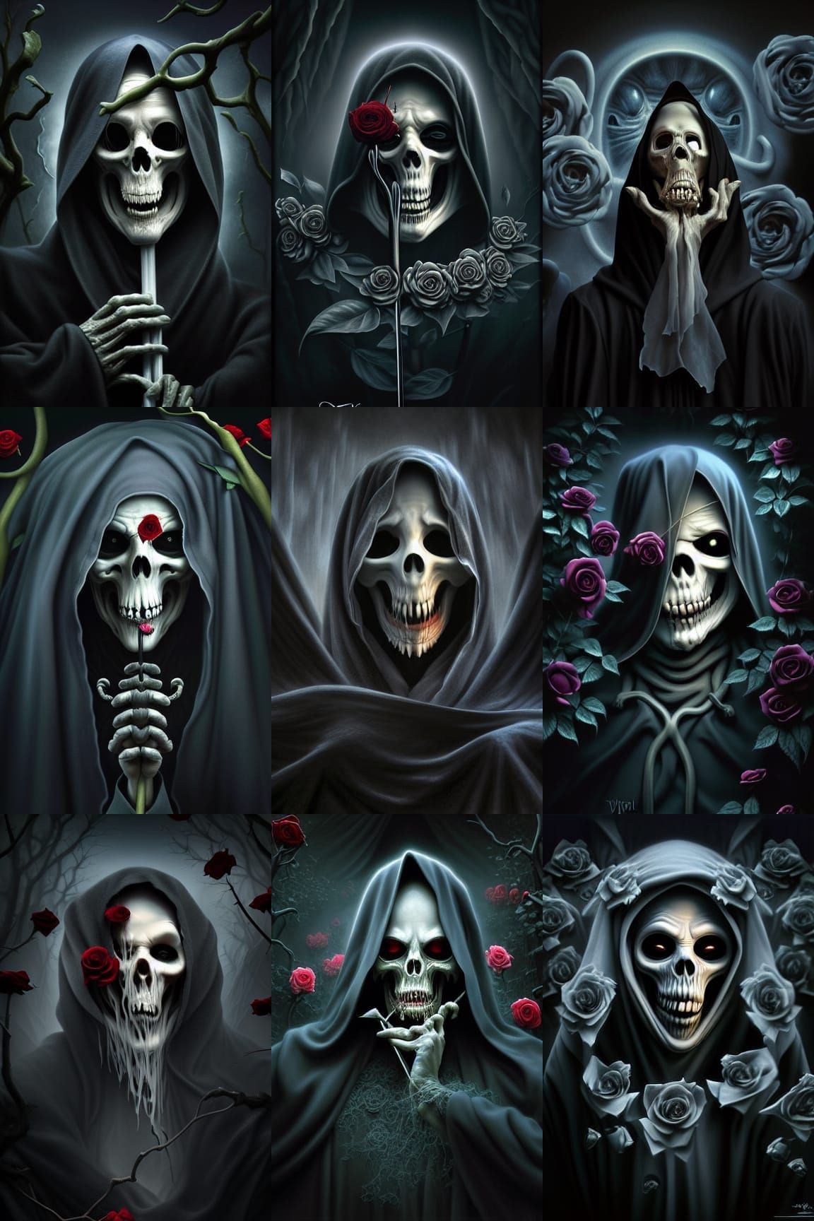 Eerie Ghostly Reaper with Roses: Realistic Art