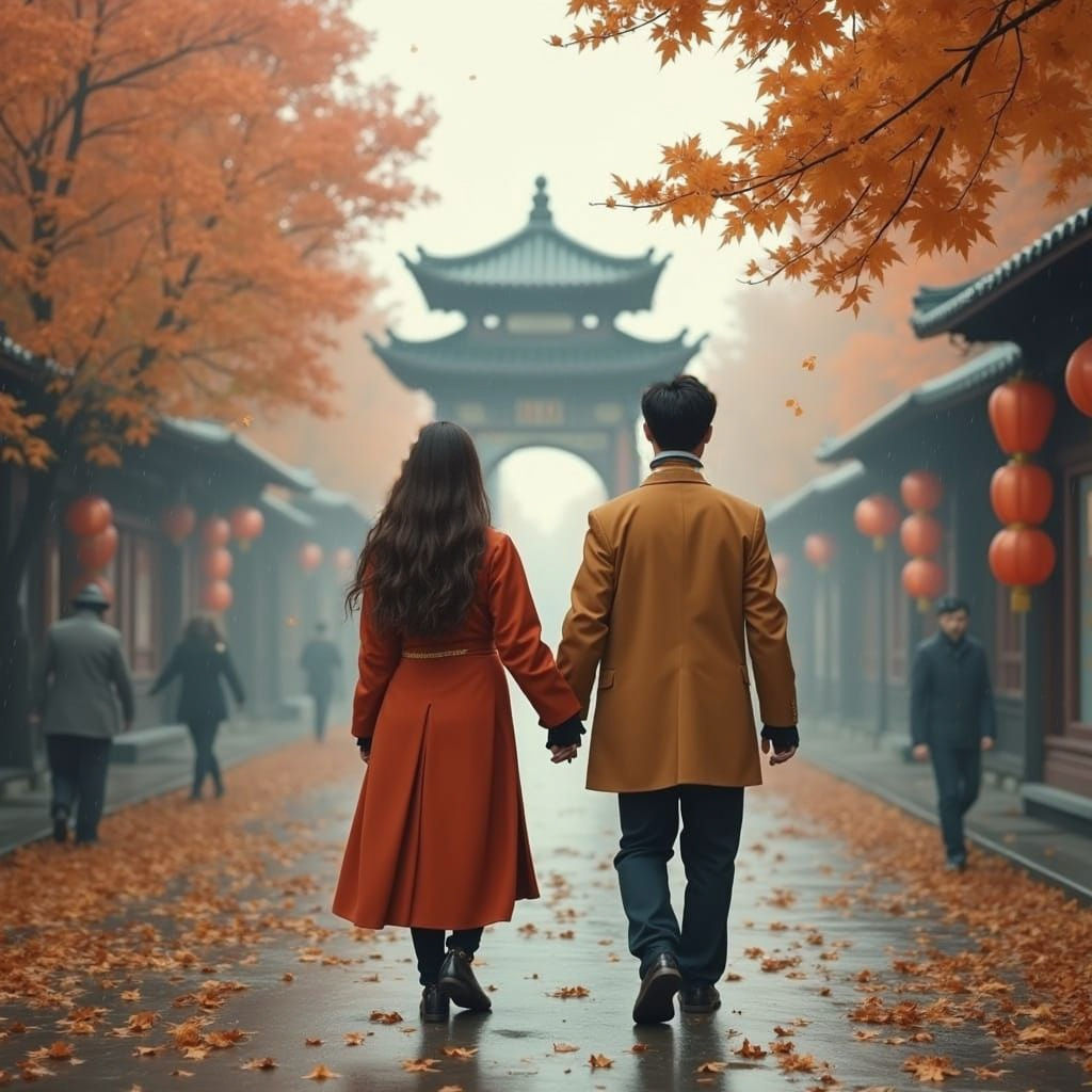 Stormy Autumn Day in China: Clasped Hands
