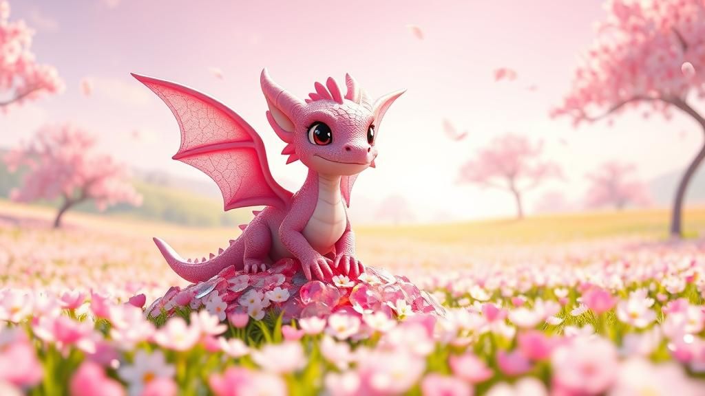 Pink Fairy Dragon on Gemstone Pile in 3D
