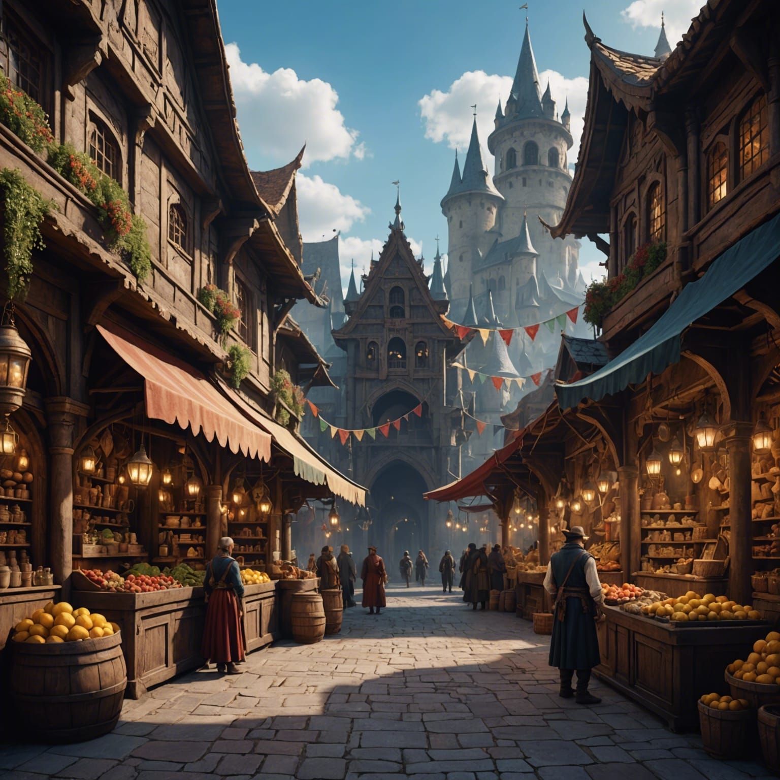 Fantasy Market Bazaar: Detailed Matte Painting