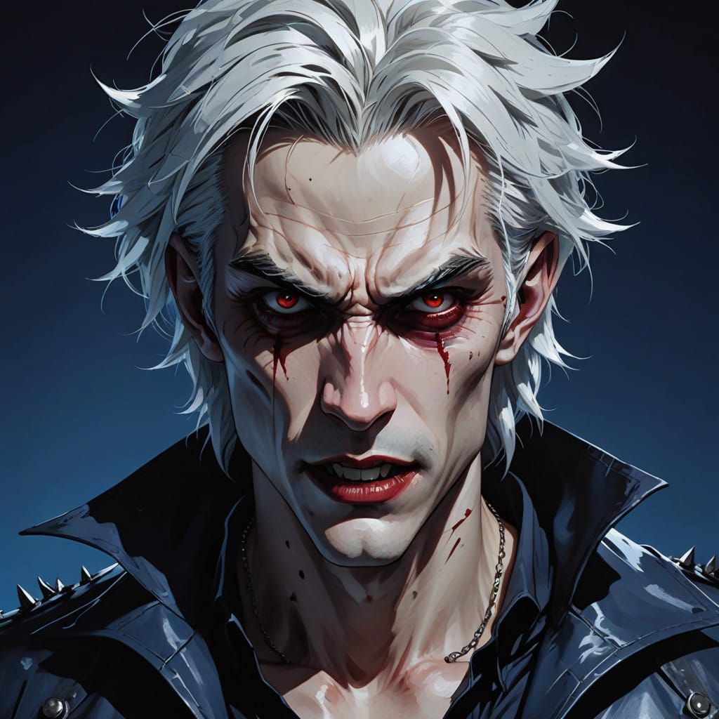 Dark Vampire Lord with Spiky White Hair