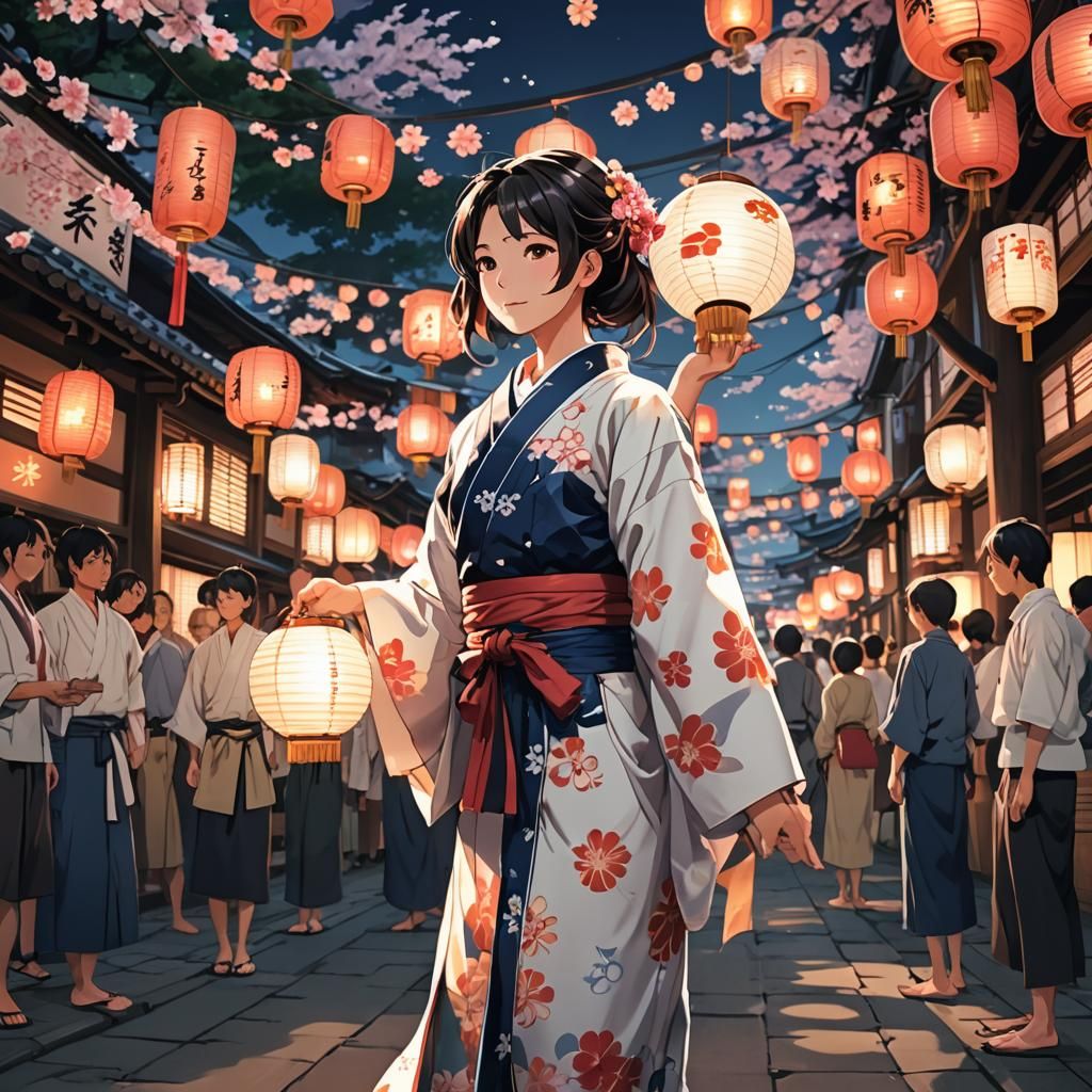 Woman in Traditional Japanese Garb Shines at Festival