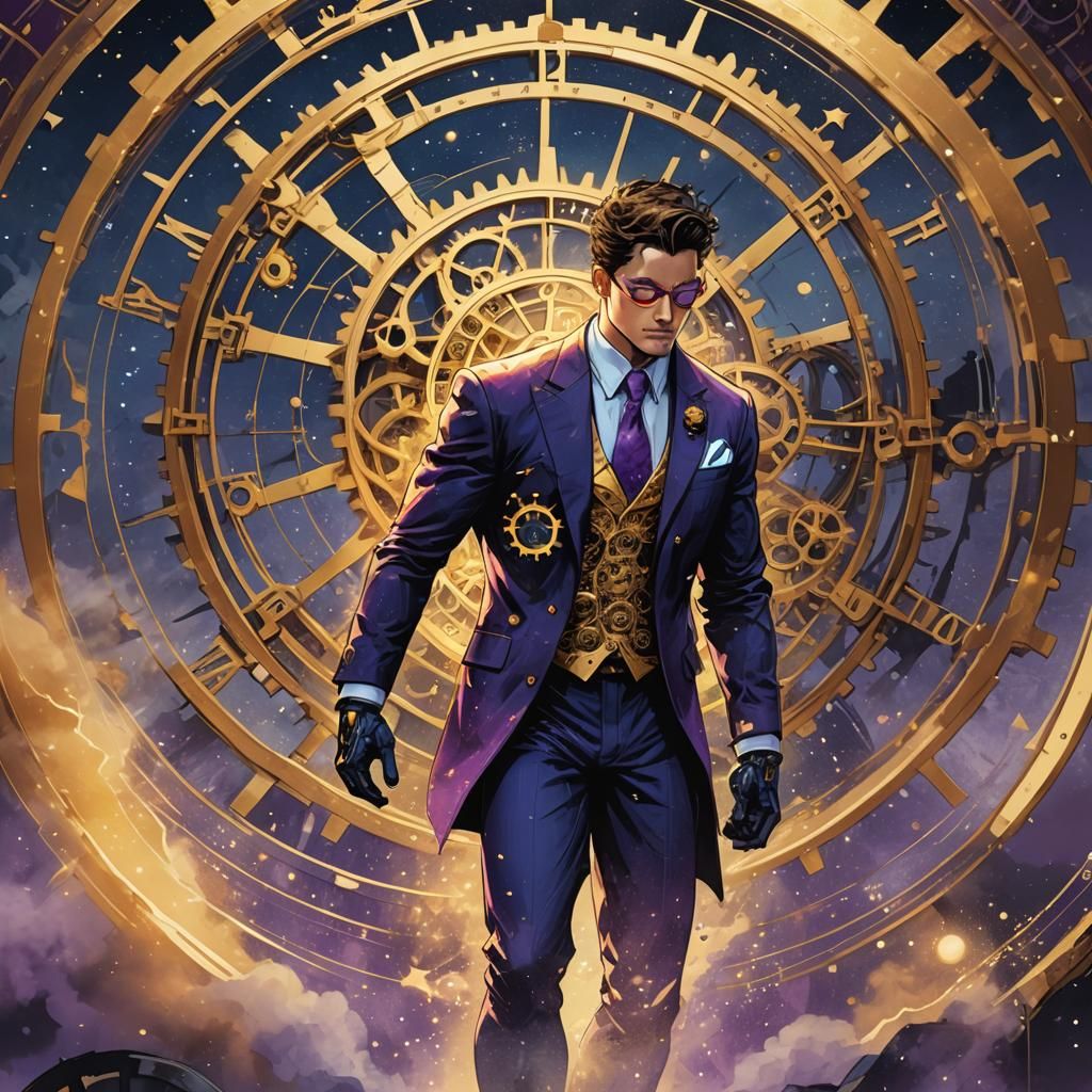 Time Manipulation Superhero in Clockwork Style