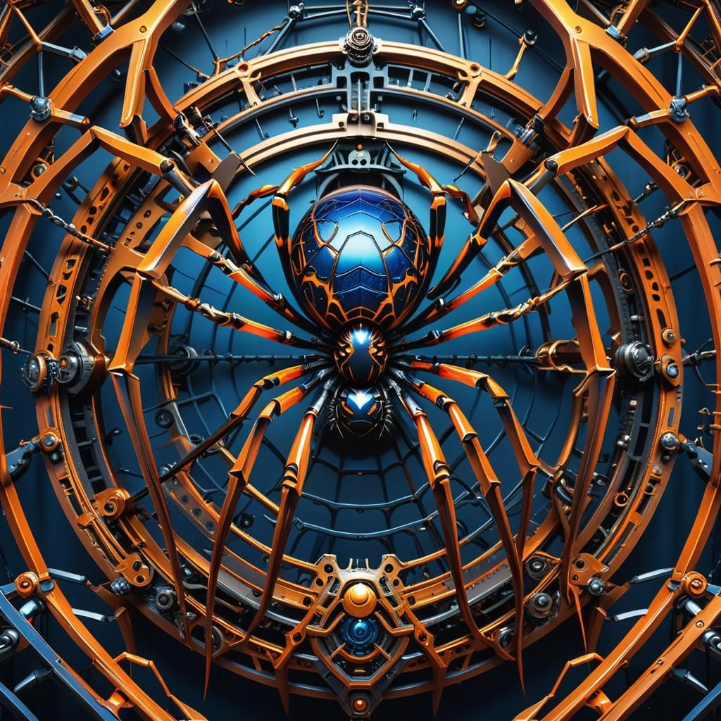 Giant Mechanical Spider in Industrial Splash Art