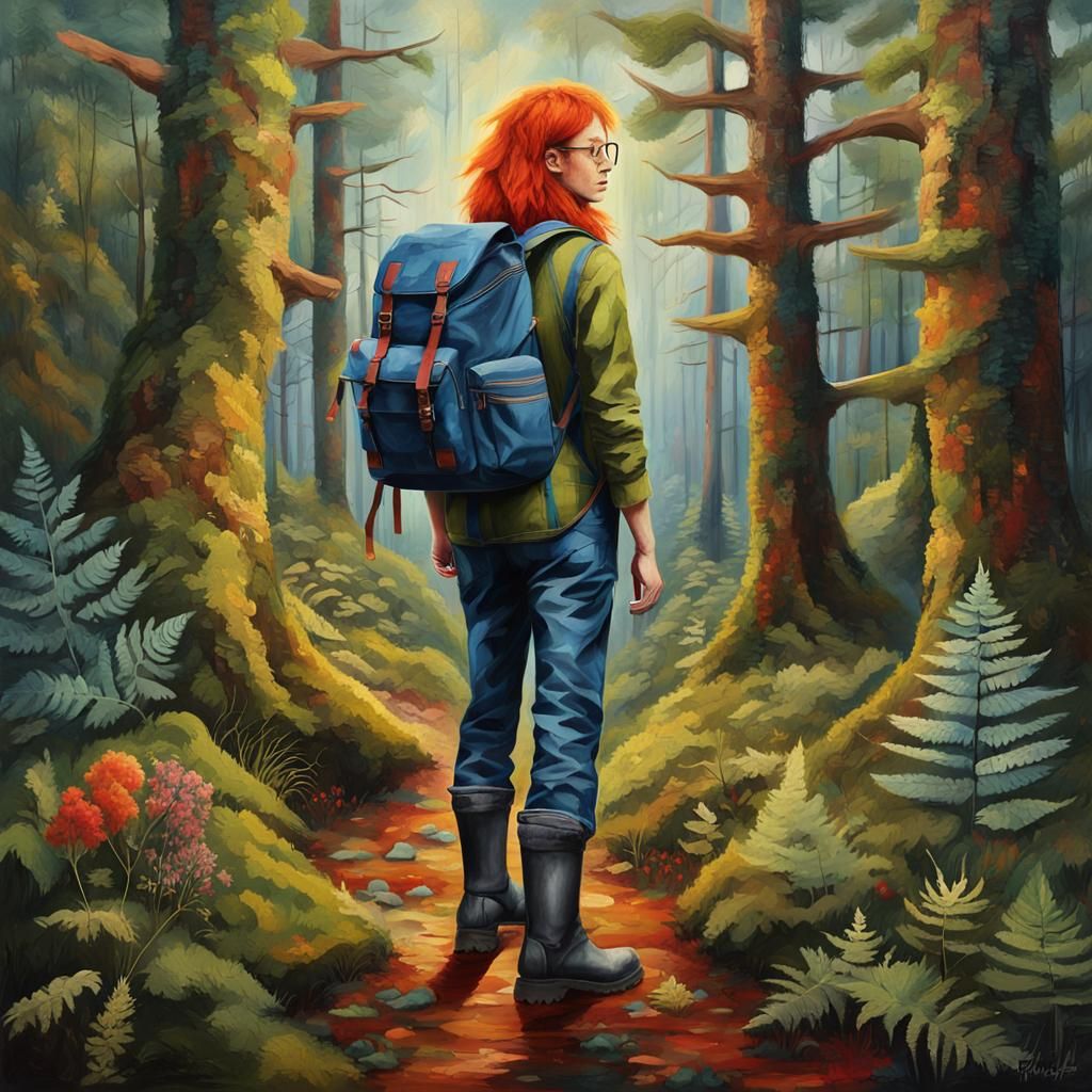 Mystical Forest Hike as Surreal Oil Painting