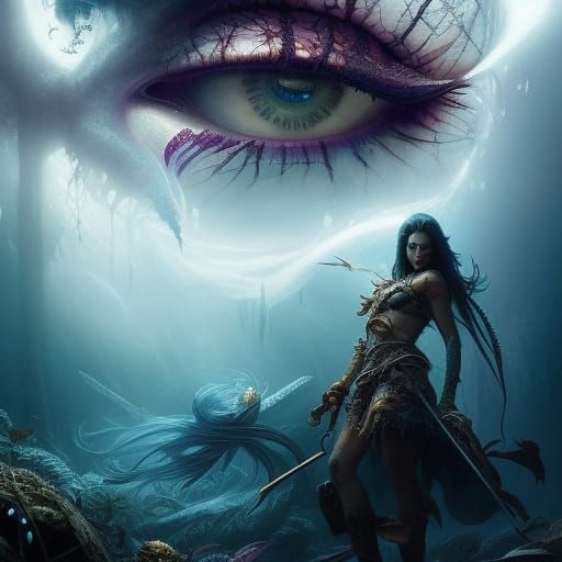 Evil Undead Mermaid in Horror Fantasy Art Style