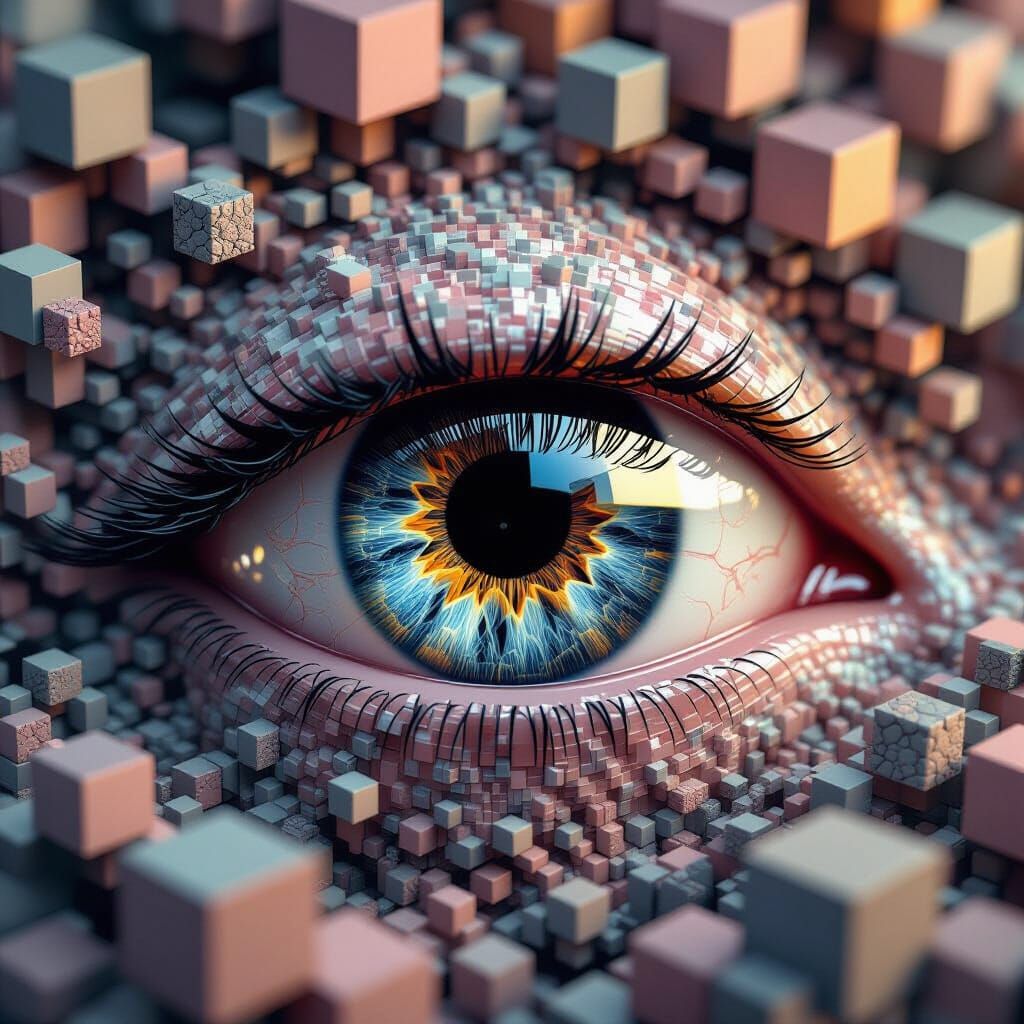 Surreal Eye Surrounded by Fractal 3D Cubes