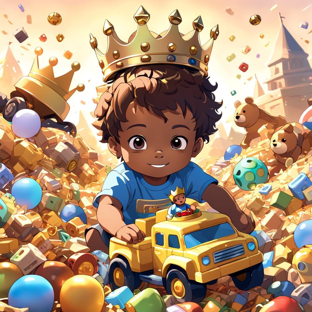 Brown-Skinned Toddler Boy Plays in Toys Wearing Plastic Crow...