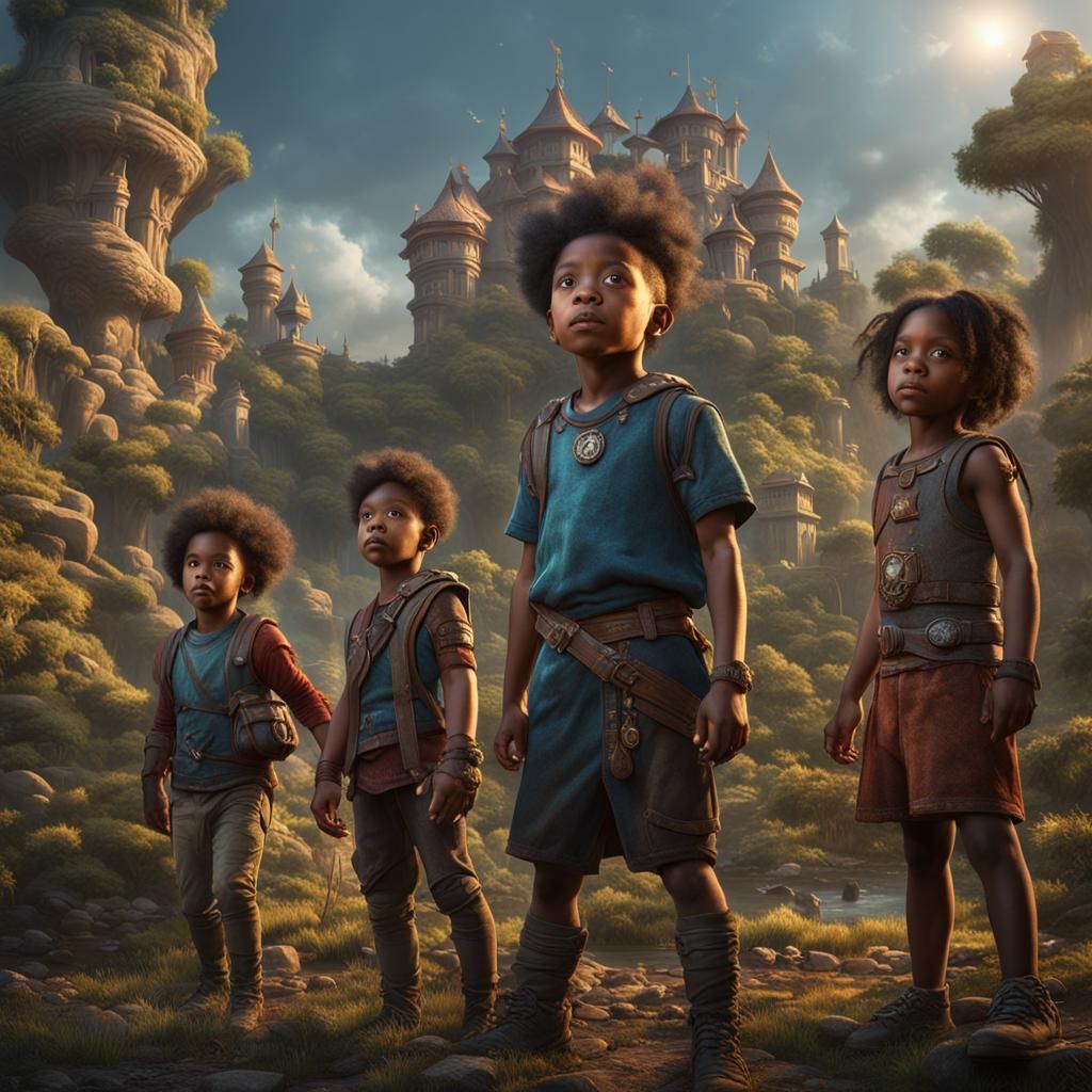 Children of Mixed Races Pointing Together