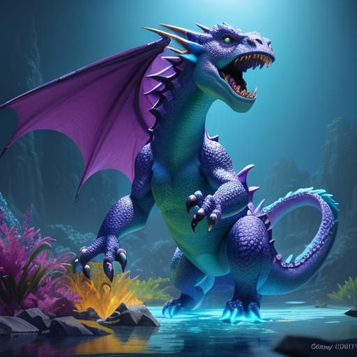 Crystal Dragons in Water: 3D Digital Art