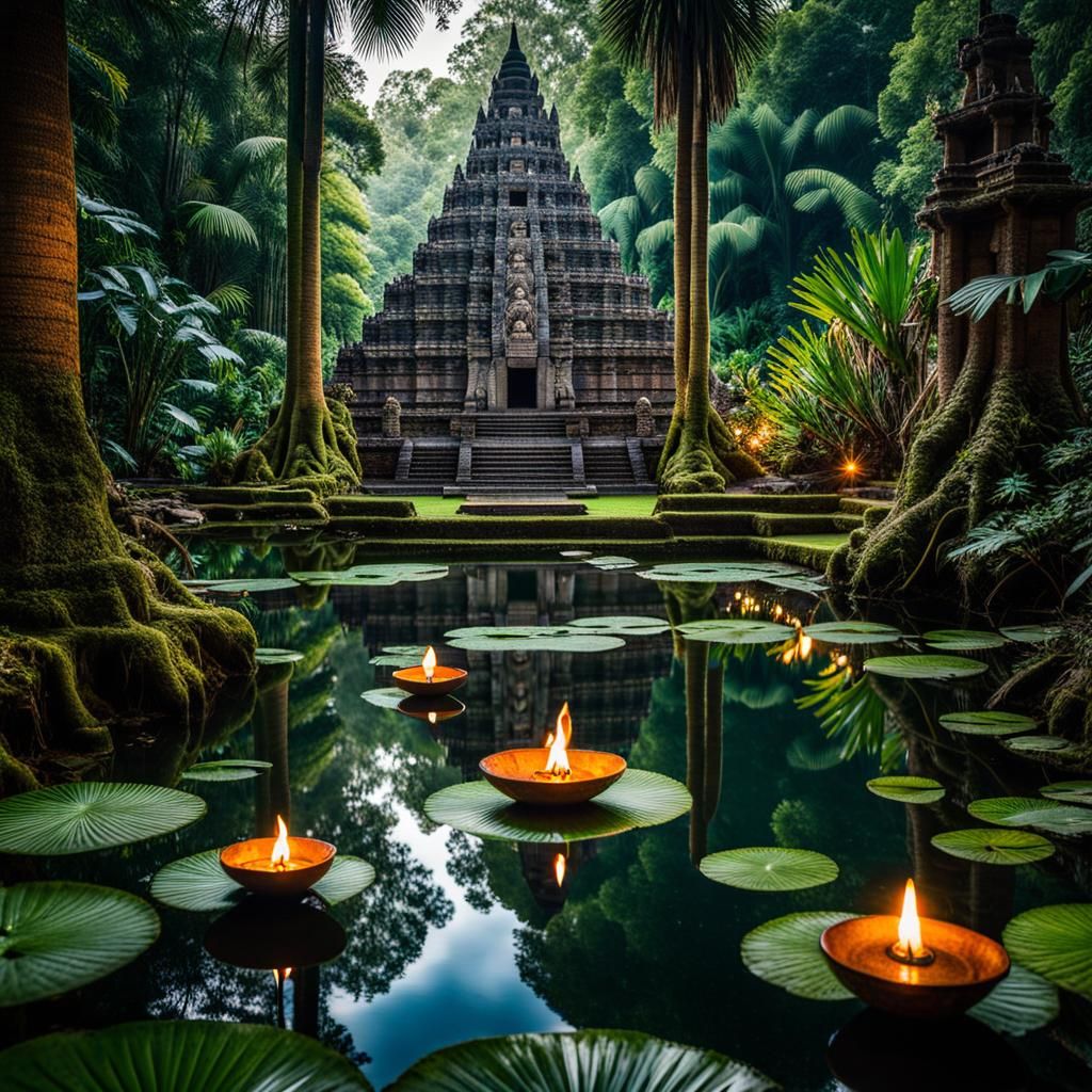 Aztec Temple in Jungle Paradise, Tamara DeLempicka Style
