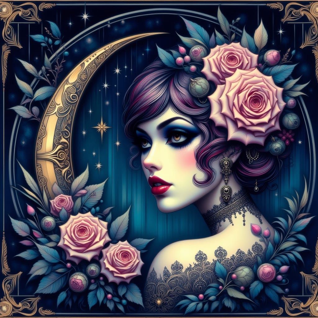 Smiling Cartoon Moon Among Happy Stars