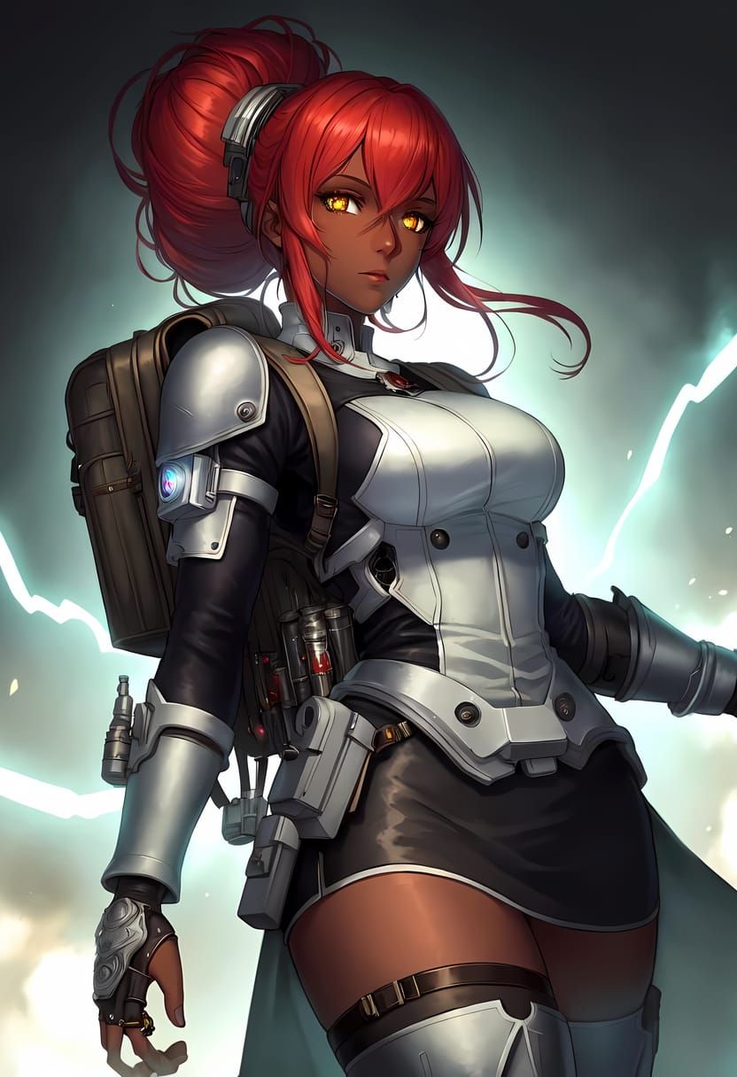 Teslapunk Woman with Cybernetic Implants