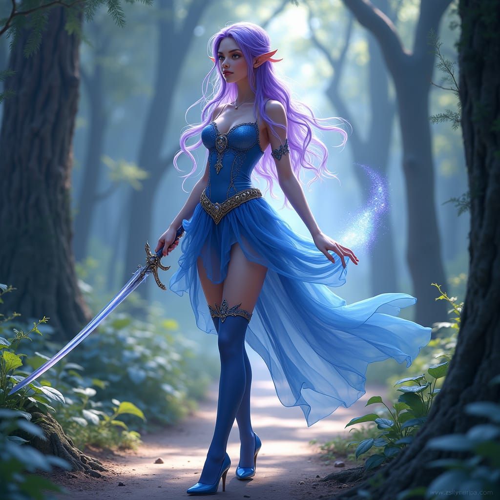 Elegant Elf Bladesinger in Magical Forest