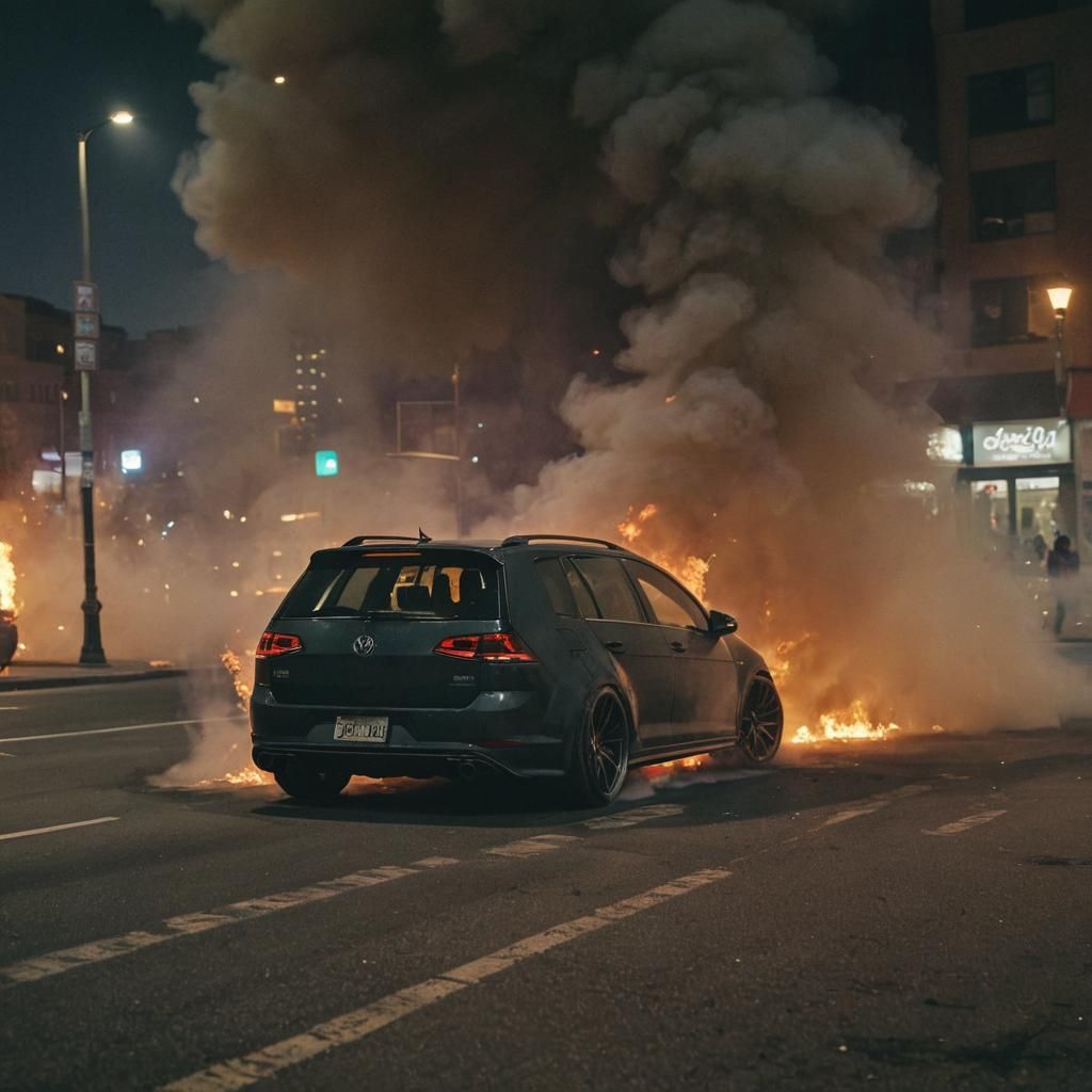 Widebody VW Golf 7R Drifting in a Night City