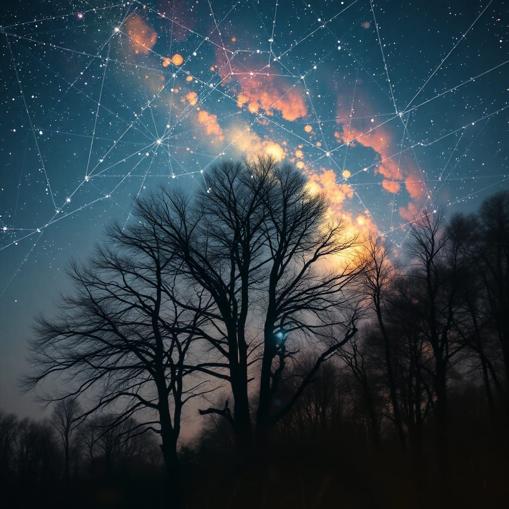 Celestial Map Meets Twilight Glade in Expressionist Double E...