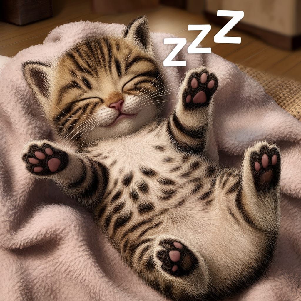 Cute Kitten Sleeping Peacefully with ZZZ