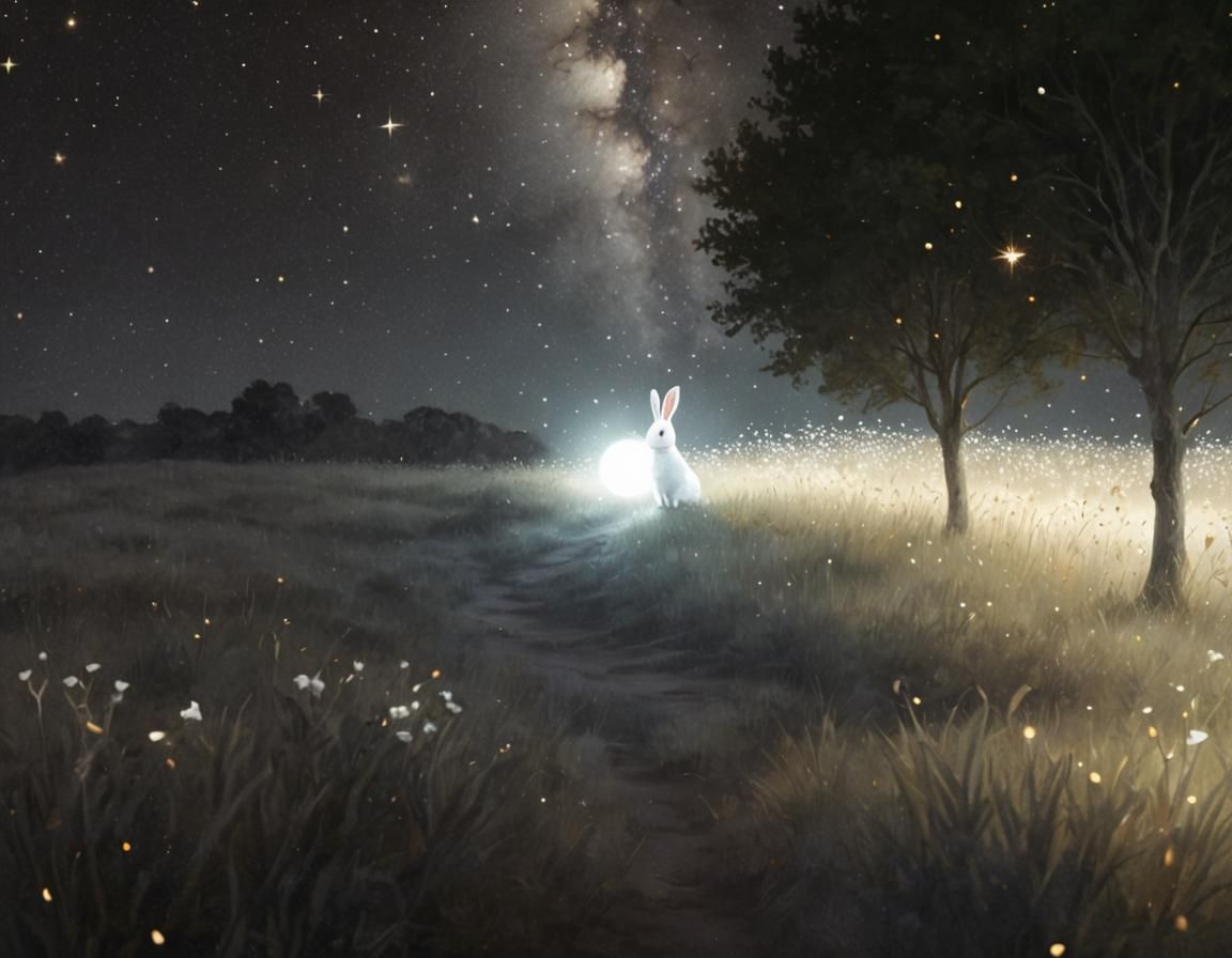 White Rabbit in Starfield: Ethereal Digital Art