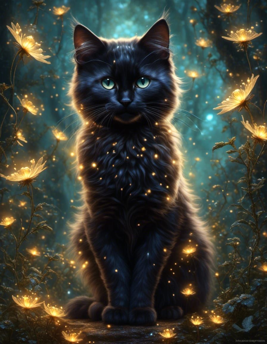 Magical Black Cat Portrait in Photorealistic Style