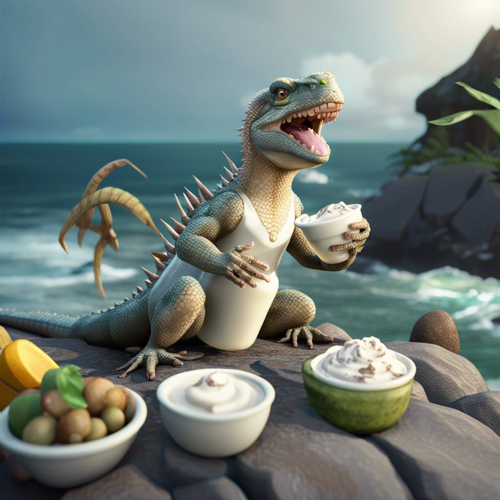 Giant Lizard Eats Yogurt: 3D Game Cinematic
