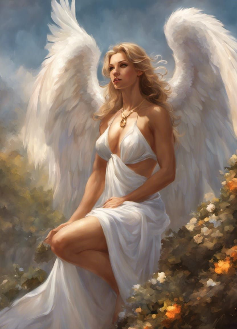 Caring Buff Angel in Dreamy Fantasy Art