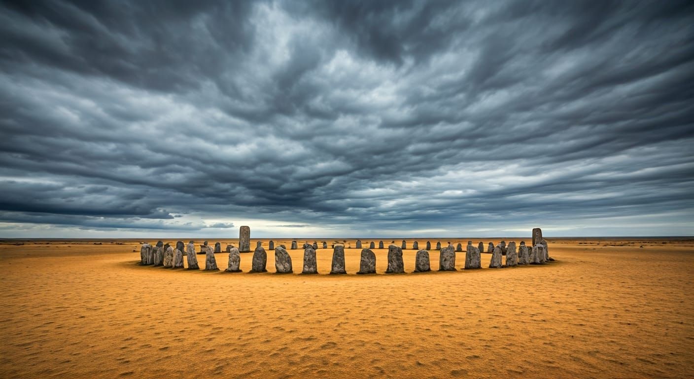 Dramatic Stone Circle Under Stormy Sky
