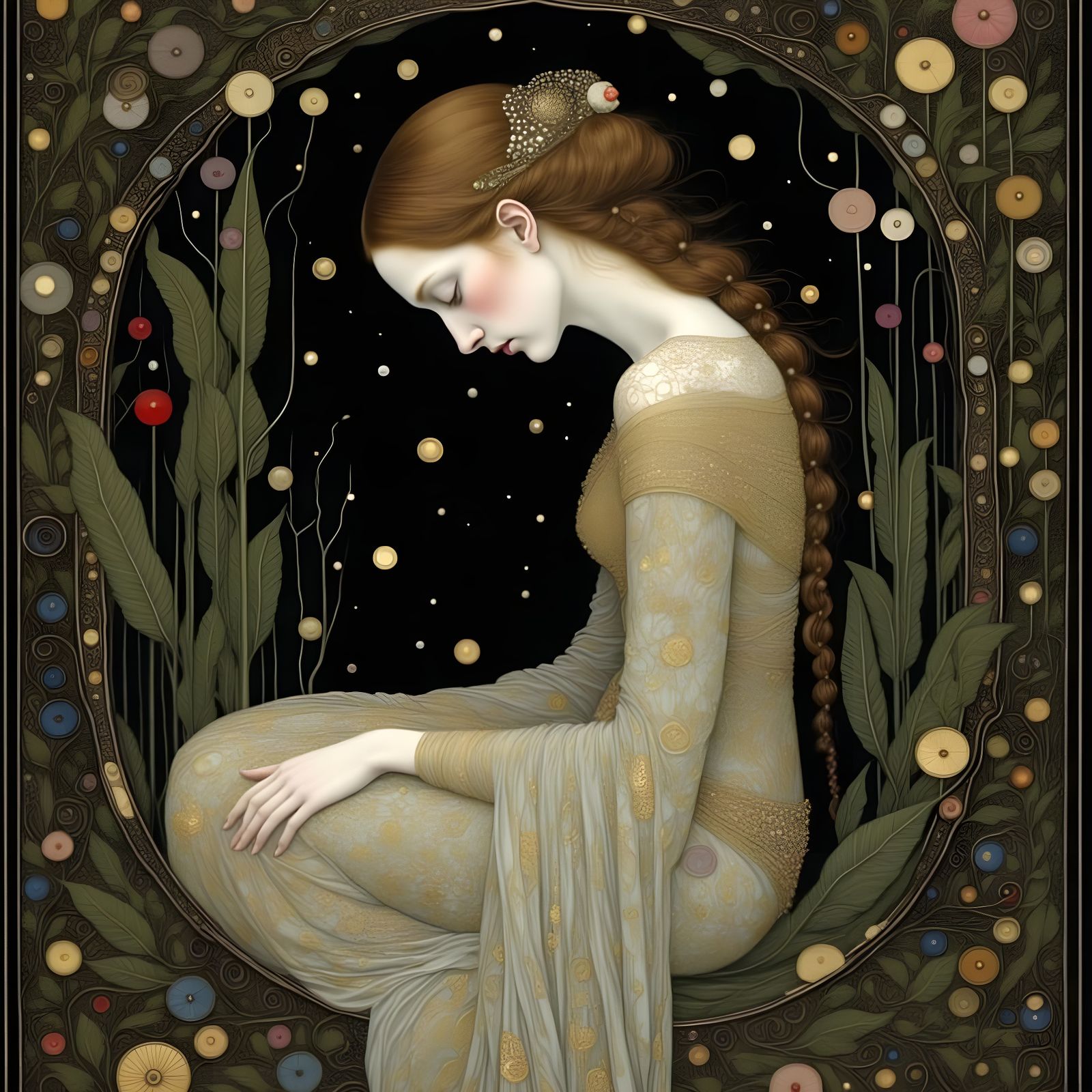 Elven Princess in Folk Art Nouveau Glade