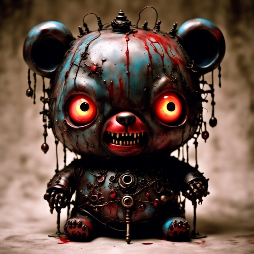 UV Blacklight Microphotograph of an Evil Chibi Bear