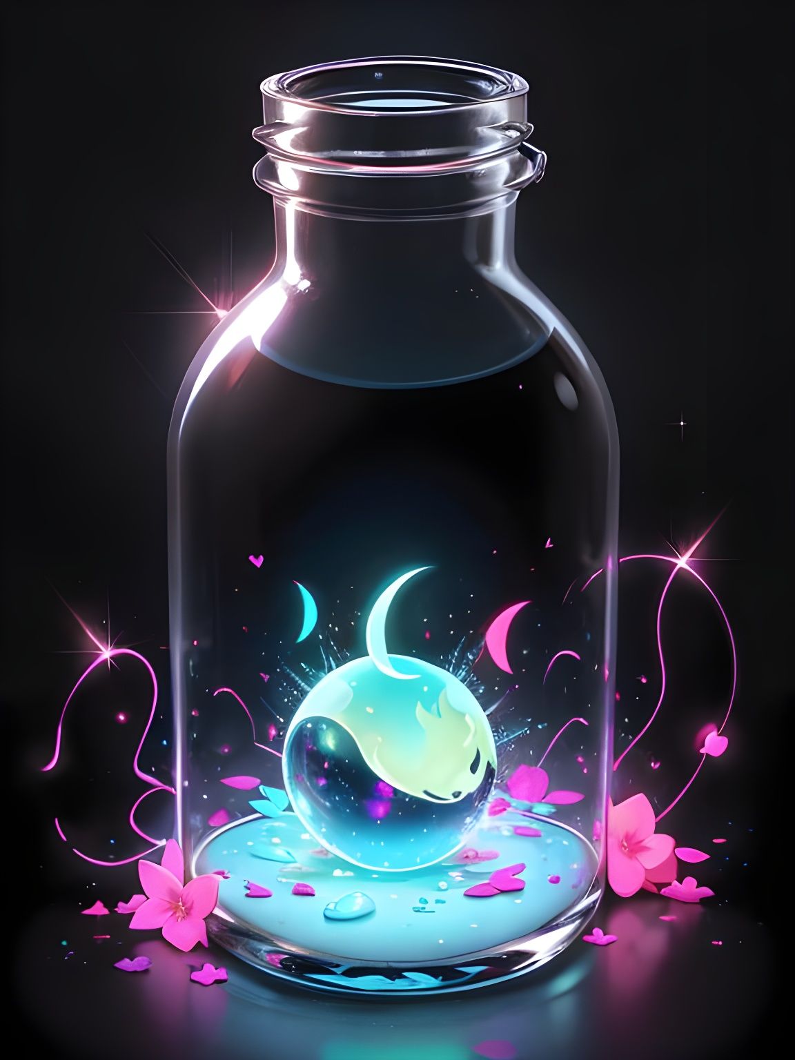 Neon Cyan Crescent Moon Liquid in Jar