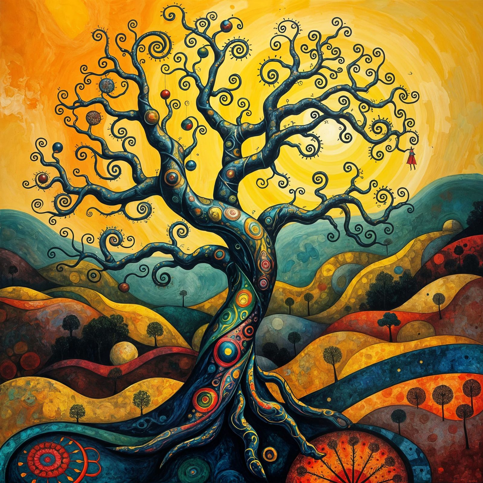 Vibrant Surrealist Landscape in Hundertwasser Style