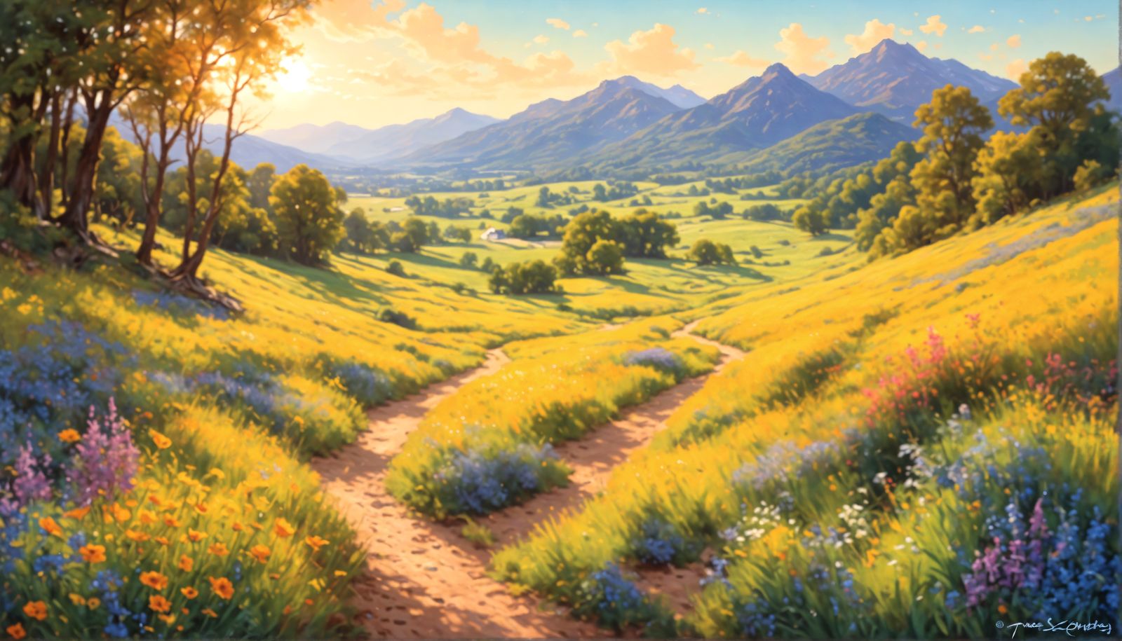 Meadow Landscape in Oil Painting Style